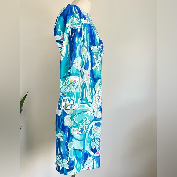 Lilly Pulitzer Gold Button Knee Length Vibrant Long Sleeve Patterned Dress sz S - Picture 4 of 5